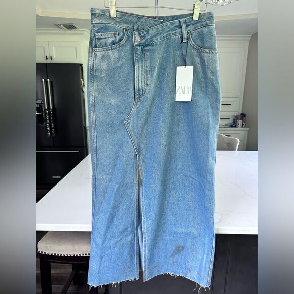 ZARA TRF METALLIC DENIM ASYMMETRIC SKIRT NWT - Picture 6 of 16